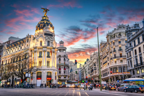 Madrid, Spain cityscape at Calle de Alcala and Gran Via