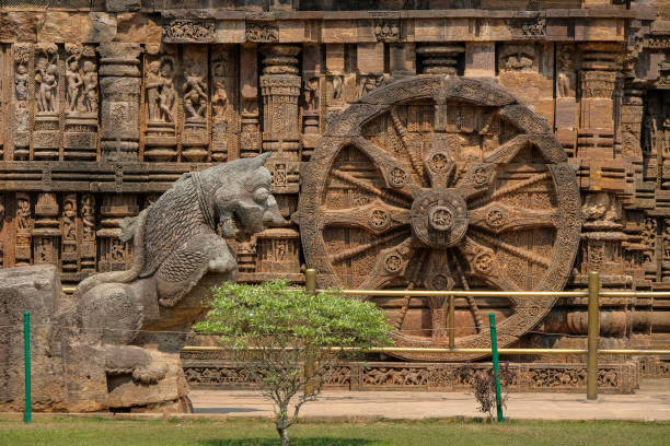 Detail of the Sun Temple was built in the 13th century and designed as a gigantic chariot of the Sun God, Surya, in Konark, Odisha, India.