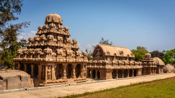 Exclusive Monolithic - Five Rathas are UNESCOs World Heritage Site located at Great South Indian architecture, Tamil Nadu, Mamallapuram or Mahabalipuram