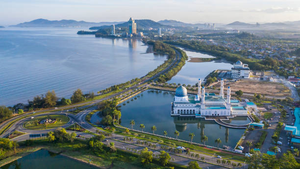Aerial view of Kota Kinabalu City Floating Mosque, Sabah Borneo East Malaysia