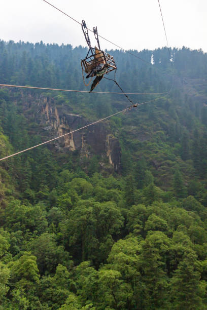 Cable car for goods in manikaran village in parvati valley at himachal pradesh state of India.