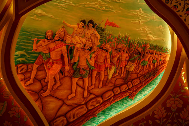 samudra setu making ramayan scene wall art in the temple