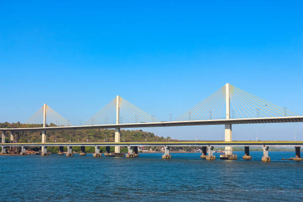Panaji, Goa, India. View of Atal Setu Bridge between Panaji and Porvorim is 5.1 kilometres long, making it the third longest cable-stayed bridge in India.
