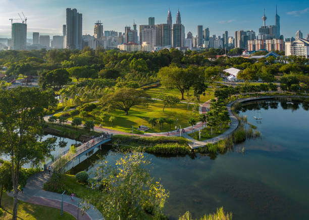 Kuala Lumpur city skyline view from Titiwangsa garden