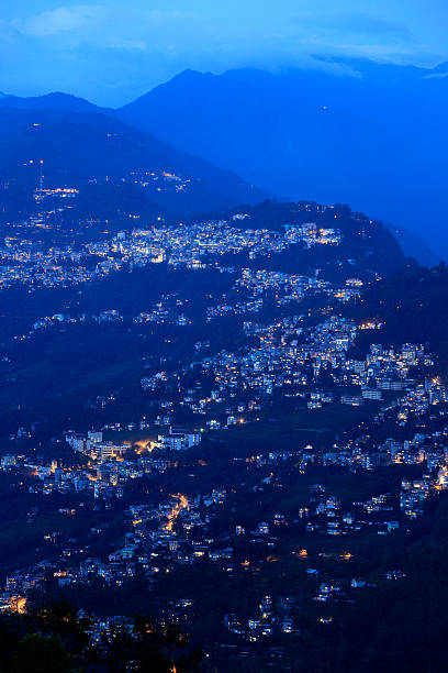 Spectacular ariel view of gangtok city from mountains