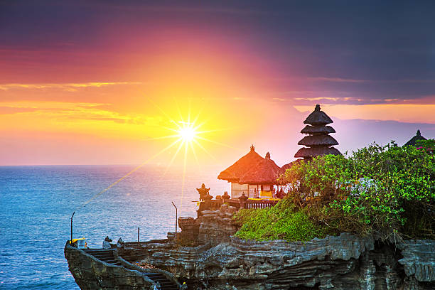 Beautiful Tanah Lot Hindu temple in Bali at sunset