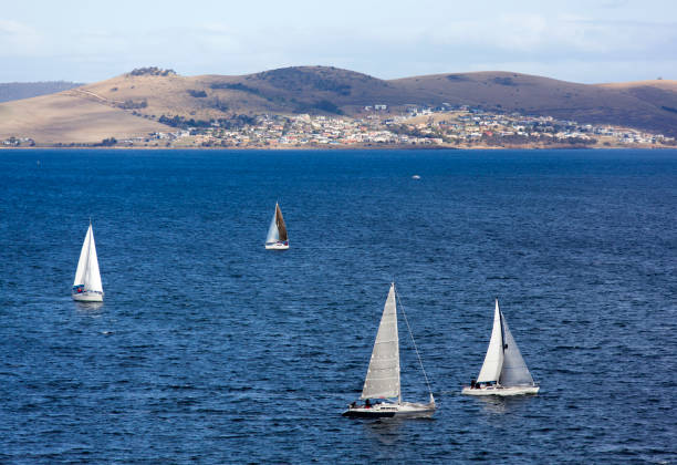 Yachts sailing in River Derwent (Hobart, Tasmania).