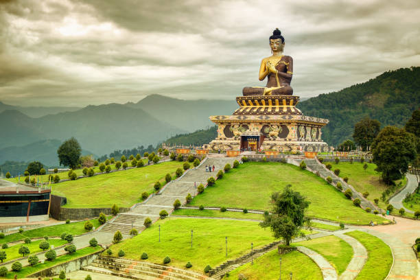 Beautiful huge statue of Lord Buddha, at Rabangla , Sikkim , India. Surrounded by Himalayan Mountains it is called Buddha Park - a popular tourist attraction.