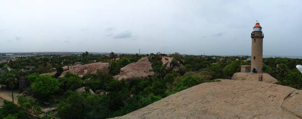 Panorama shot of the Mahabalipuram Lighthouse and surrounding Landscape