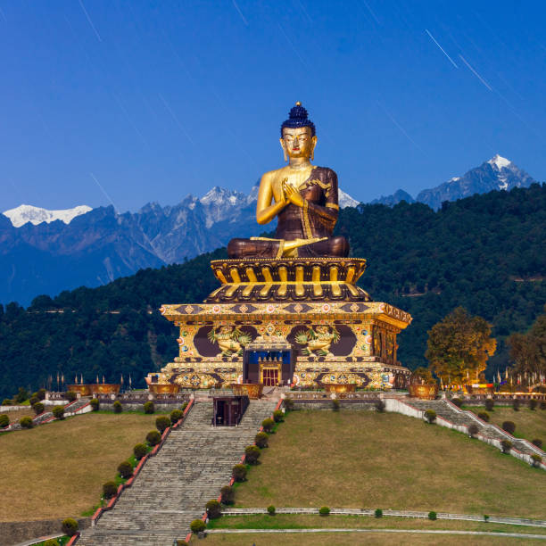 The Buddha Park of Ravangla at night, it is situated near Rabong in South Sikkim district, Sikkim, India